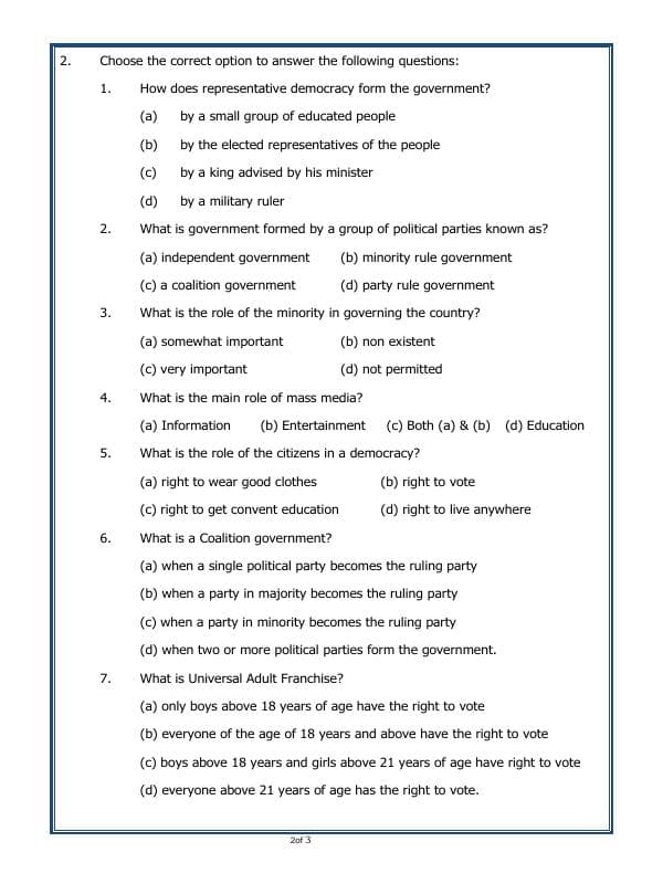 A2ZWorksheets:General Awareness-India and Its Neighbouring Countries-Key Elements Of A Democratic Government