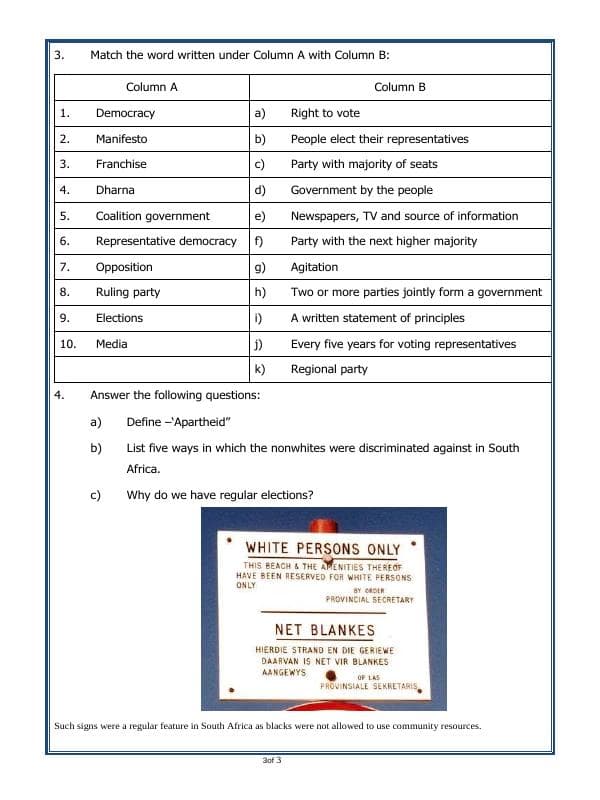 A2ZWorksheets:General Awareness-India and Its Neighbouring Countries-Key Elements Of A Democratic Government