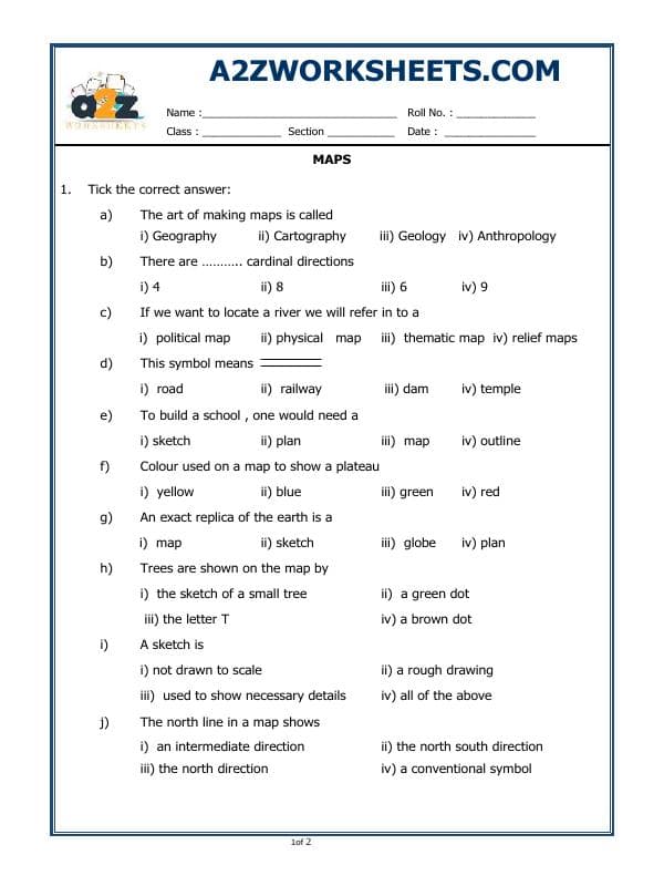 A2ZWorksheets:General Awareness-Maps and Directions-Maps