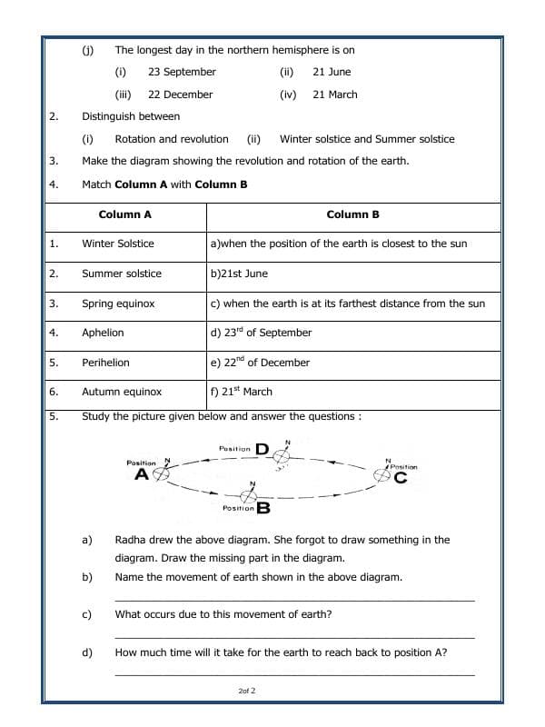 A2ZWorksheets:General Awareness-Solar System and Our Universe-Motions Of The Earth