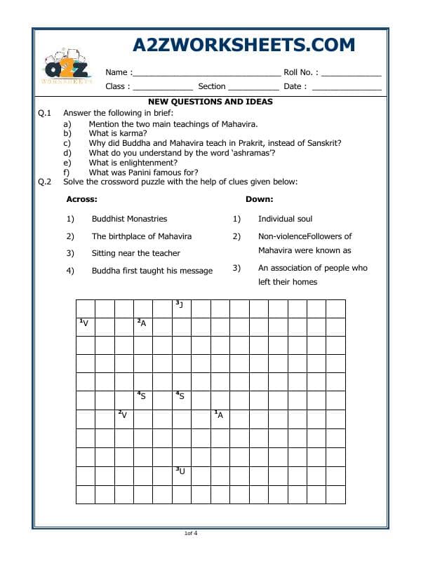 A2ZWorksheets:General Awareness-Our History and Heritage-New Questions And Ideas