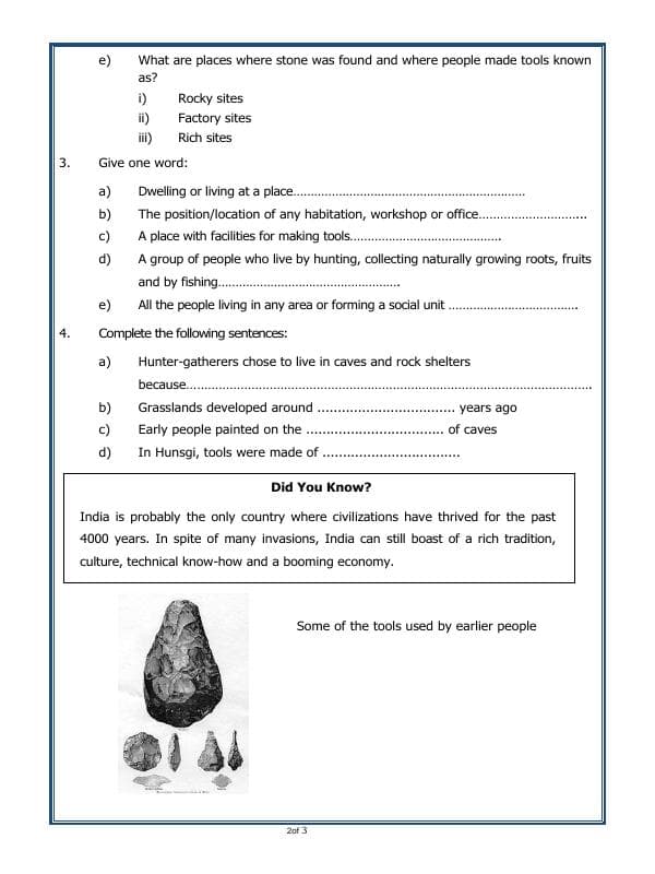 A2ZWorksheets:General Awareness-Our History and Heritage-On The Trail Of The Earliest People