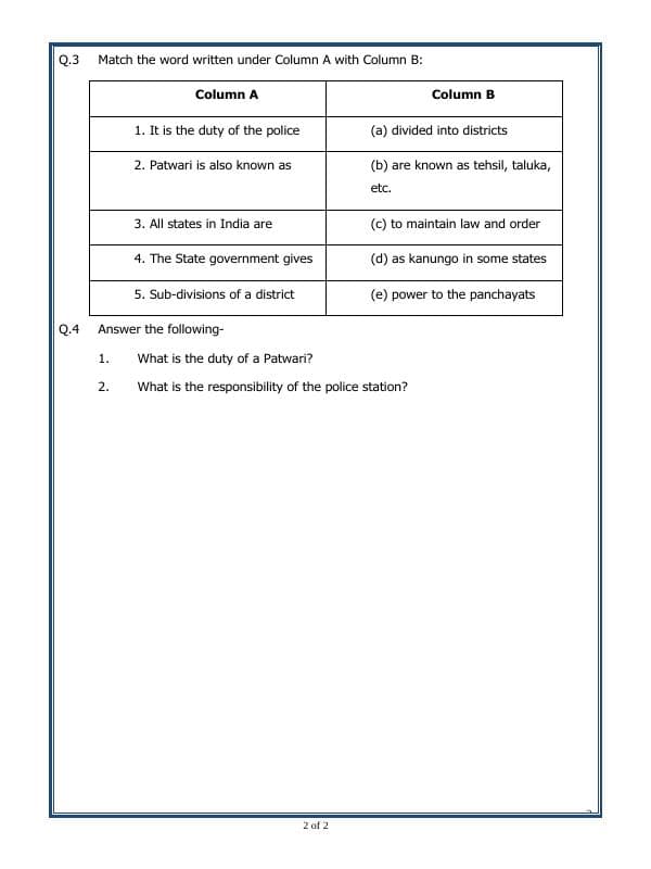 A2ZWorksheets:General Awareness-India and Its Neighbouring Countries-Rural Administration