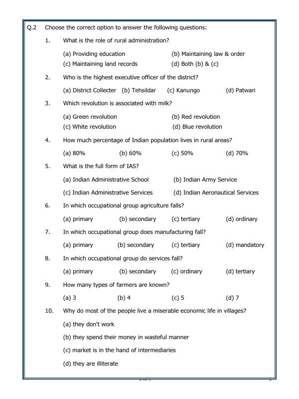A2ZWorksheets:General Awareness-India and Its Neighbouring Countries-Rural And Urban Livelihood