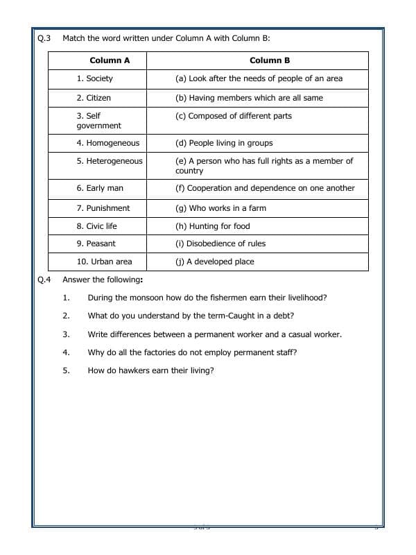 A2ZWorksheets:General Awareness-India and Its Neighbouring Countries-Rural And Urban Livelihood