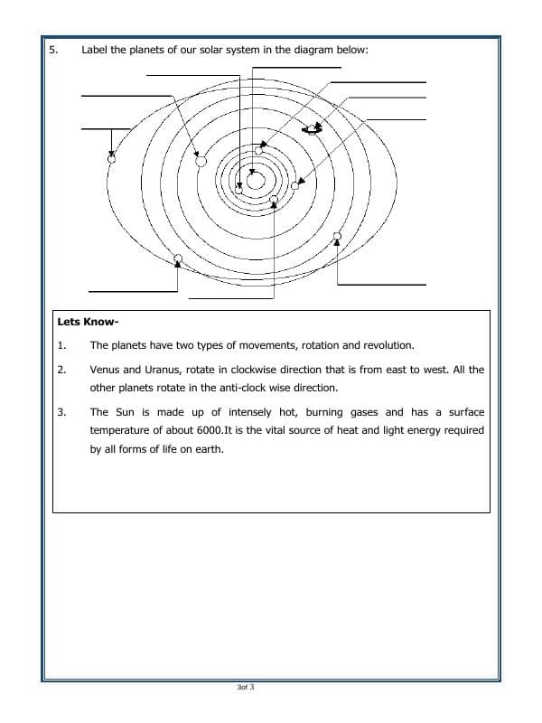 A2ZWorksheets:General Awareness-Solar System and Our Universe-The Earth In Solar System
