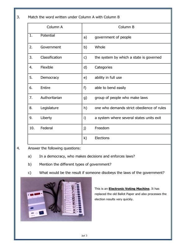 A2ZWorksheets:General Awareness-India and Its Neighbouring Countries-What Is Government