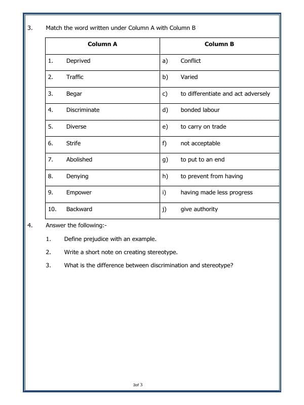 A2ZWorksheets:General Awareness-Our History and Heritage-Diversity And Discrimination