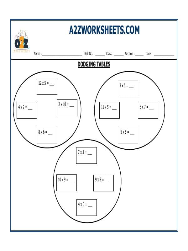 A2ZWorksheets:Maths-Multiplication-Dodging Tables (Assorted)