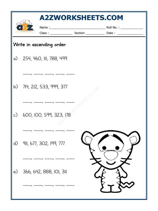 A2ZWorksheets:Maths-Numbers-Ascending Order-02