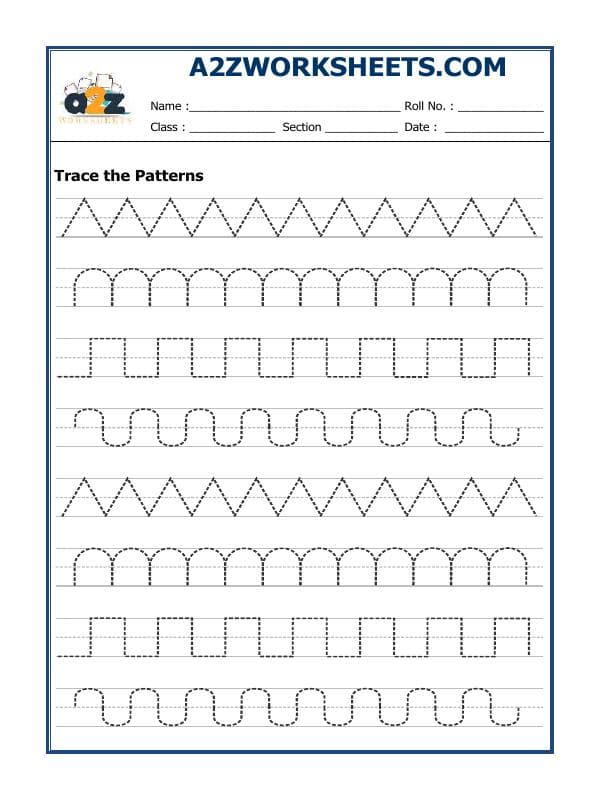 A2ZWorksheets:English-Writing-Trace The Line Patterns