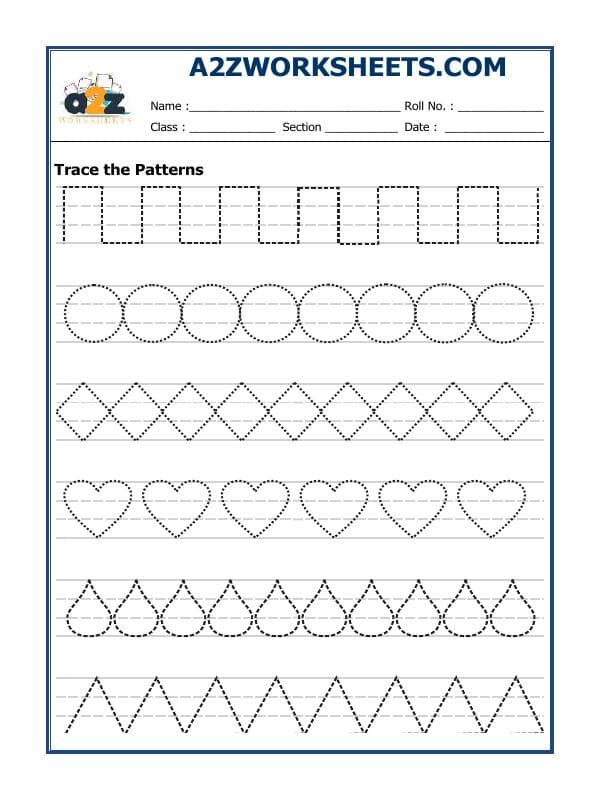 A2ZWorksheets:English-Writing-Trace The Line Patterns