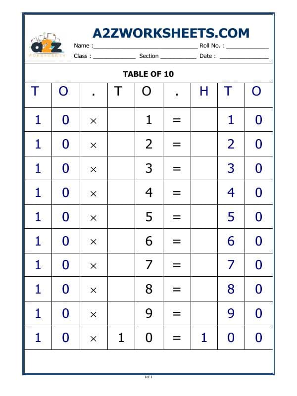 10 Times Table