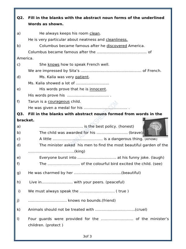 A2ZWorksheets:English-Grammar-Abstract Nouns