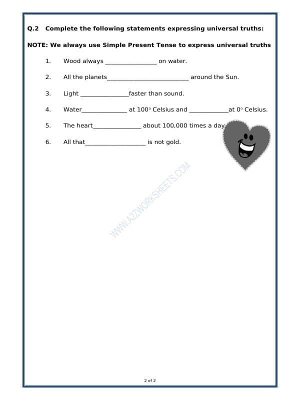 A2ZWorksheets:English-Grammar-Verbs – Simple Present Tense