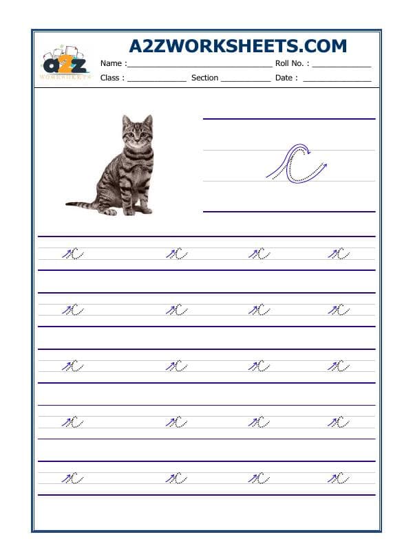 A2ZWorksheets:English-Writing-English Cursive Writing - Alphabet C