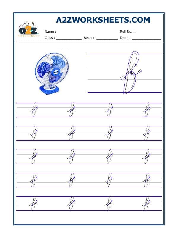 A2ZWorksheets:English-Writing-English Cursive Writing - Alphabet F
