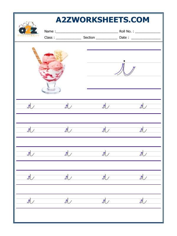A2ZWorksheets:English-Writing-English Cursive Writing - Alphabet I