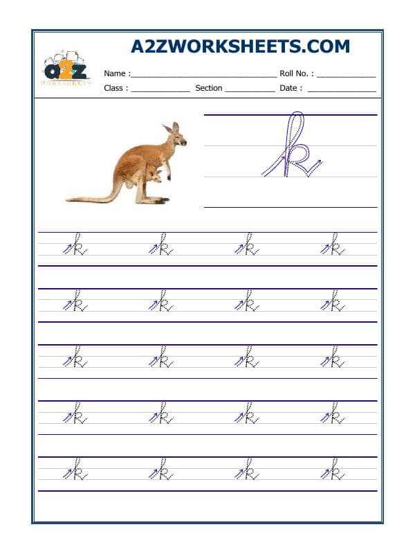 A2ZWorksheets:English-Writing-English Cursive Writing - Alphabet K
