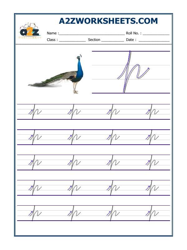 A2ZWorksheets:English-Writing-English Cursive Writing - Alphabet P
