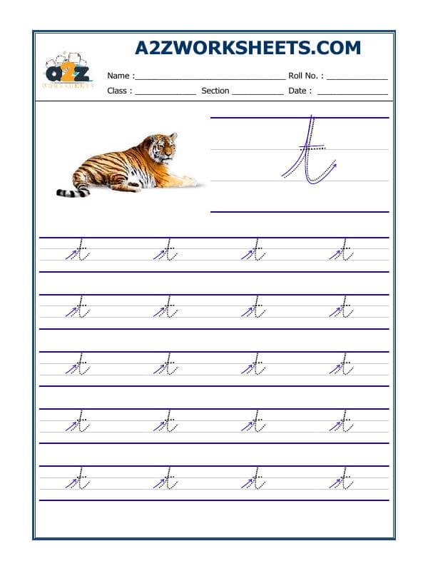 A2ZWorksheets:English-Writing-English Cursive Writing - Alphabet T