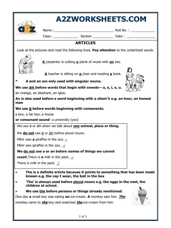A2ZWorksheets:English-Grammar-Articles