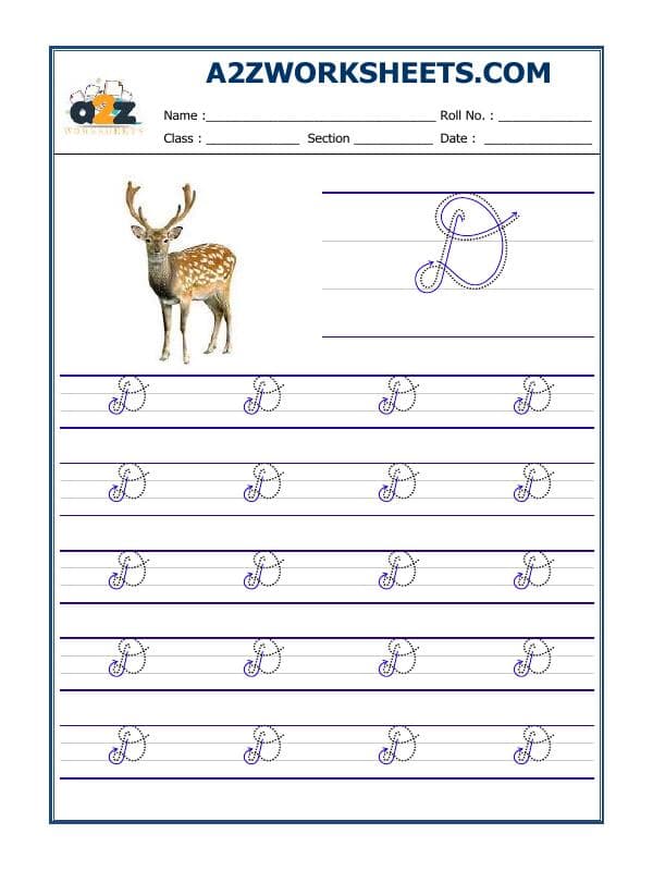 A2ZWorksheets:English-Writing-English Cursive Writing - Alphabet D (Capital Letter)