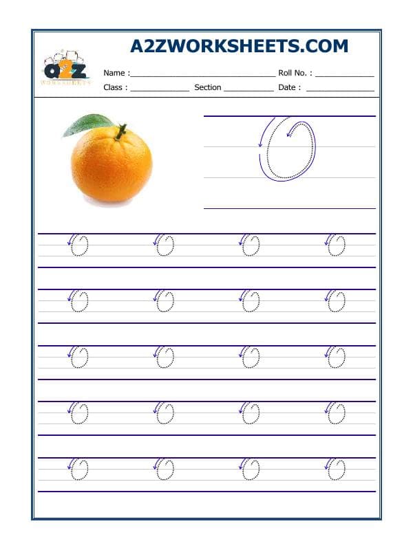 A2ZWorksheets:English-Writing-English Cursive Writing - Alphabet O (Capital Letter)