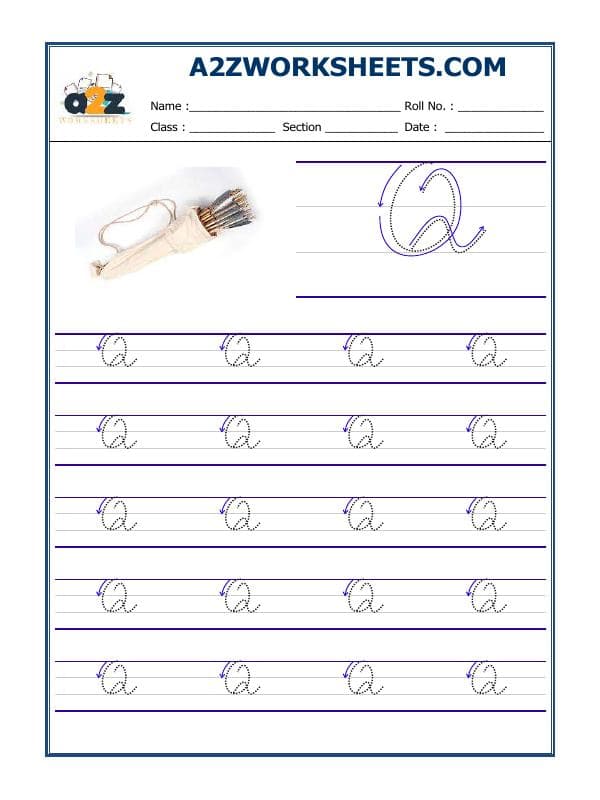 A2ZWorksheets:English-Writing-English Cursive Writing - Alphabet Q (Capital Letter)
