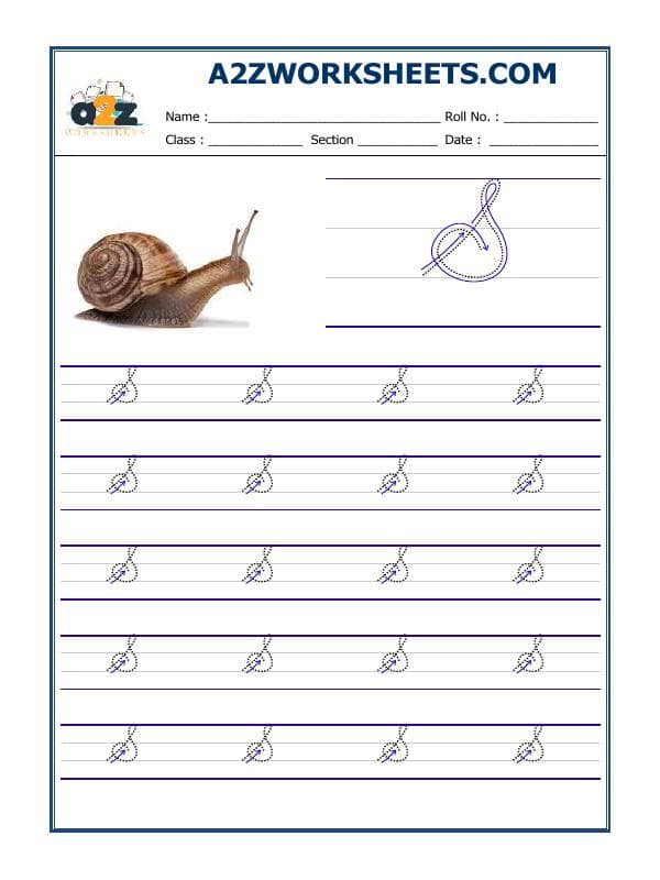 A2ZWorksheets:English-Writing-English Cursive Writing - Alphabet S (Capital Letter)