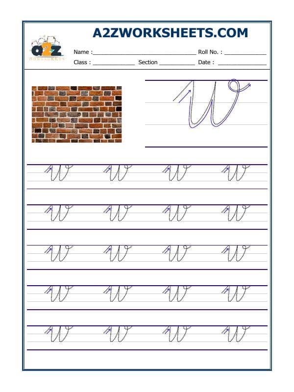 A2ZWorksheets:English-Writing-English Cursive Writing - Alphabet W (Capital Letter)