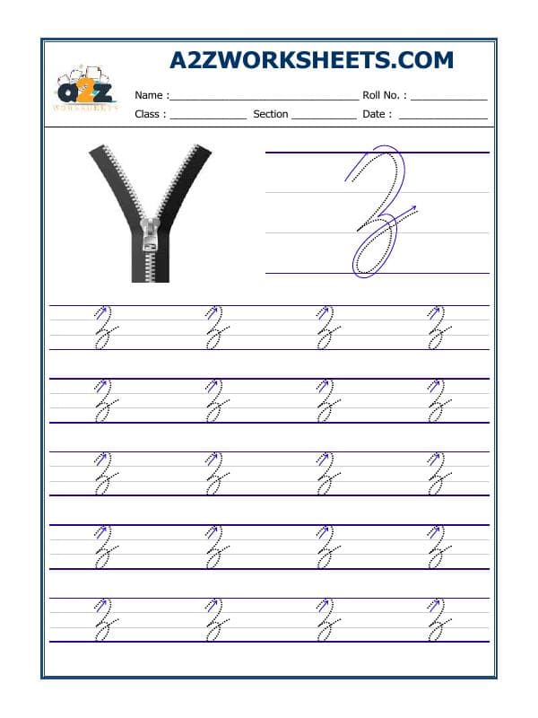 A2ZWorksheets:English-Writing-English Cursive Writing - Alphabet Z (Capital Letter)