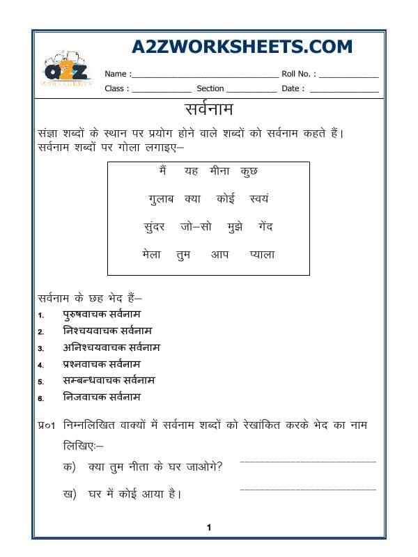 Hindi Grammar - Sangya Sarvnaam (Pronoun)