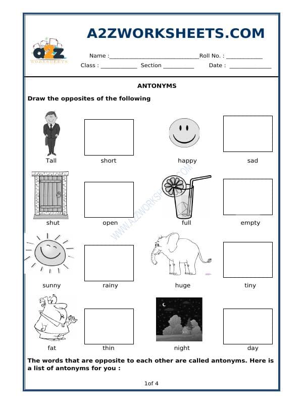 A2ZWorksheets:English-Grammar-Antonyms
