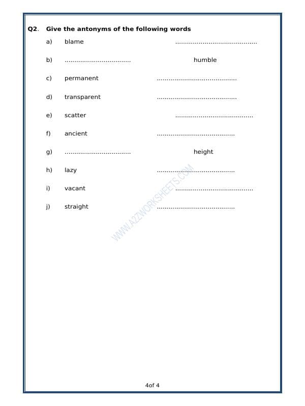 A2ZWorksheets:English-Grammar-Antonyms
