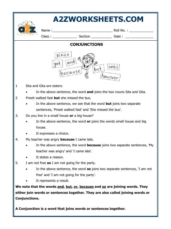 A2ZWorksheets:English-Grammar-Conjunctions