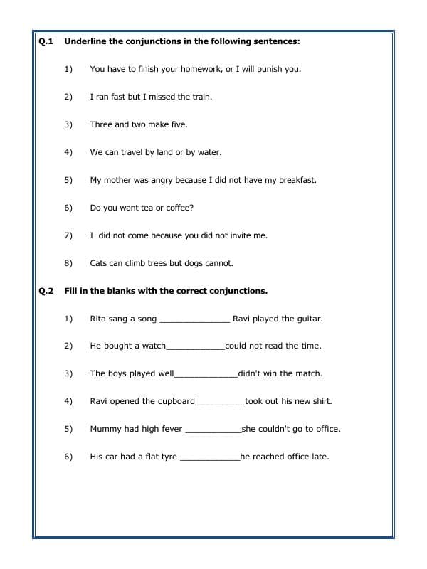 A2ZWorksheets:English-Grammar-Conjunctions