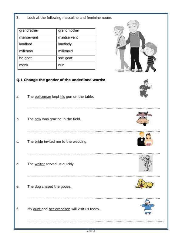 A2ZWorksheets:English-Grammar-Noun Gender