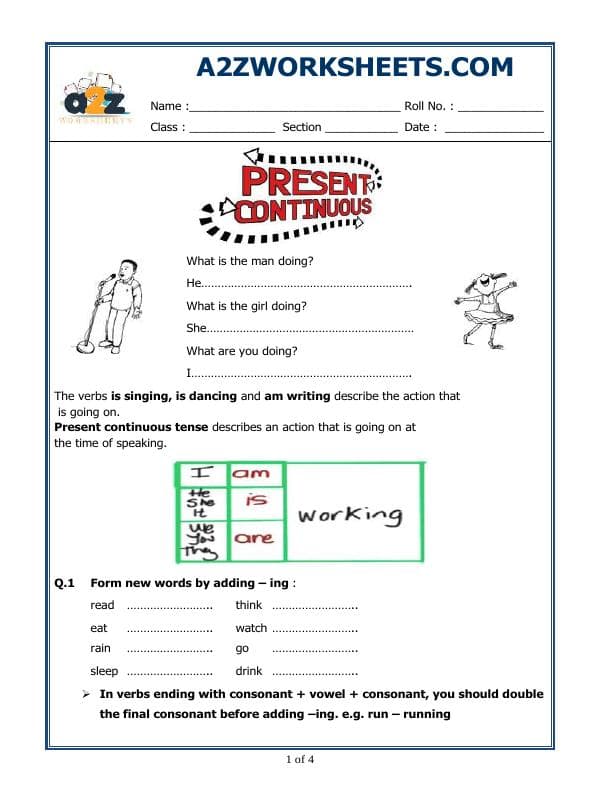 A2ZWorksheets:English-Grammar-Present Continuous Tense