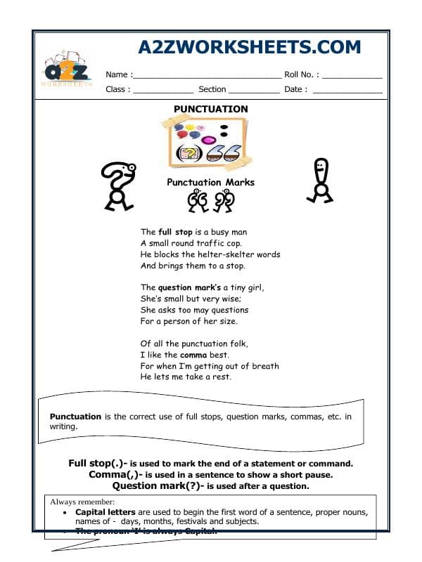 A2ZWorksheets:English-Grammar-Punctuation
