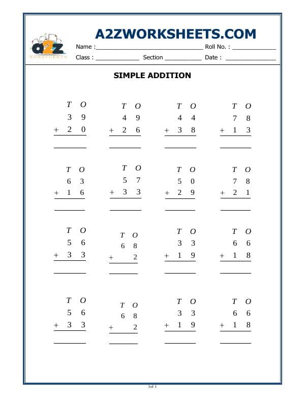 A2ZWorksheets:Maths-Addition-Simple Addition-01