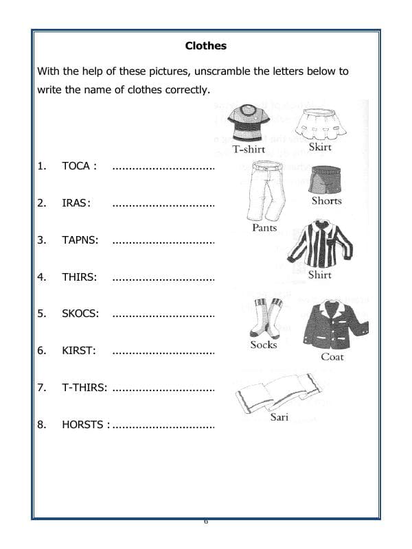 A2ZWorksheets:Science-Basic Necessities-Class-I-Clothes