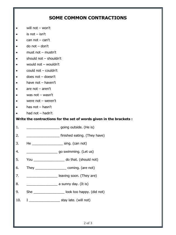 A2ZWorksheets:English-Grammar-Contractions