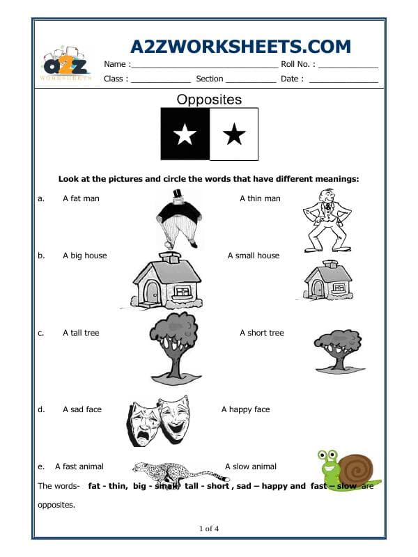 A2ZWorksheets:English-Grammar-Opposites