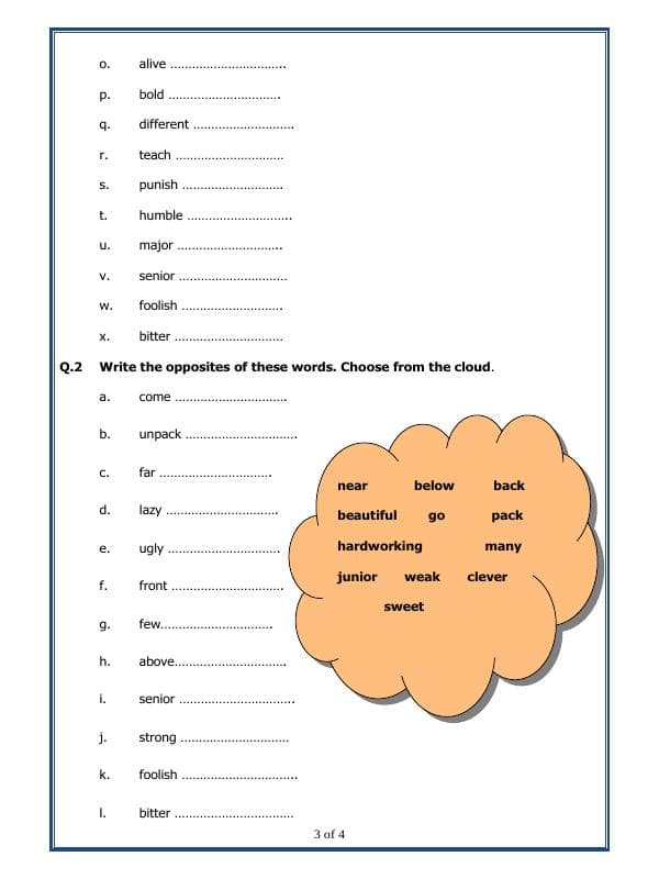 A2ZWorksheets:English-Grammar-Opposites