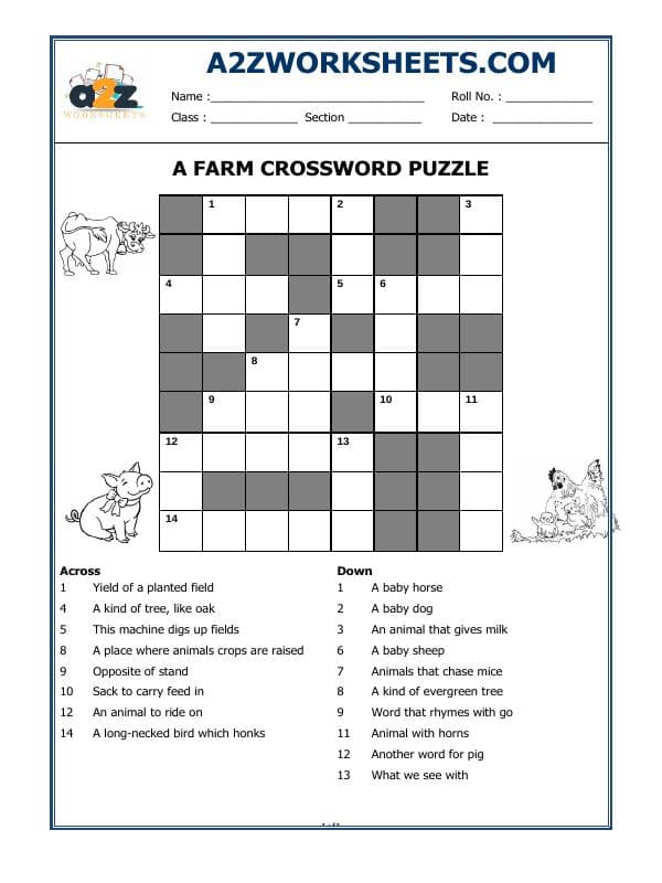 A2ZWorksheets:Science-Animals-Evs-Farm Animals - Crossword
