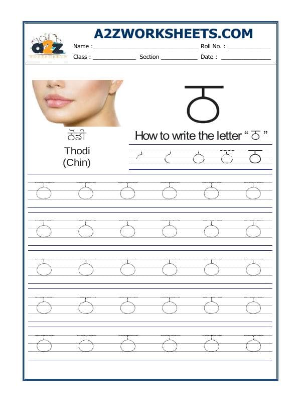 A2ZWorksheets:Language-Punjabi-Punjabi Alphabet 'Thatha'