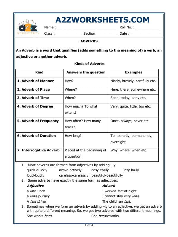 A2ZWorksheets:English-Grammar-Adverbs