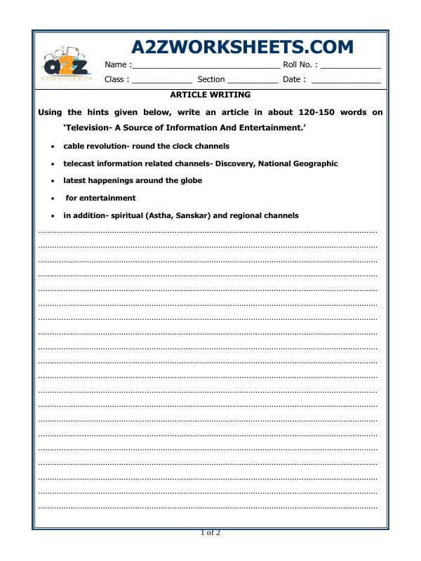 A2ZWorksheets:English-Grammar-Article Writing