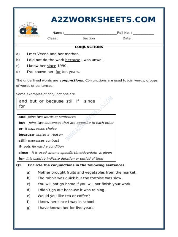 A2ZWorksheets:English-Grammar-Conjunctions